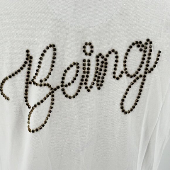 Polo T-Shirt Dress With Rhinestone Detail White M - Picture 4 of 11